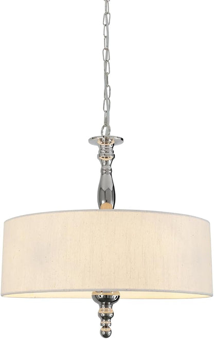 4-Light Drum Chandeliers, Drum Pendant Light Fixture Beige Linen Fabric Shade, Kitchen Chandeliers Over Table,Adjustable Hanging Light Fixture for Dining Room,Brushed Nickel
