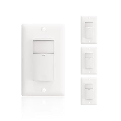 ECOELER PIR Motion Sensor Light Switch, Occupancy Motion Detector Wall Switch with Sensitivity & Delay Adjustable, Neutral Wire Required, Single Pole, for Hallway, Bathroom, Storage Room, 4 Pack