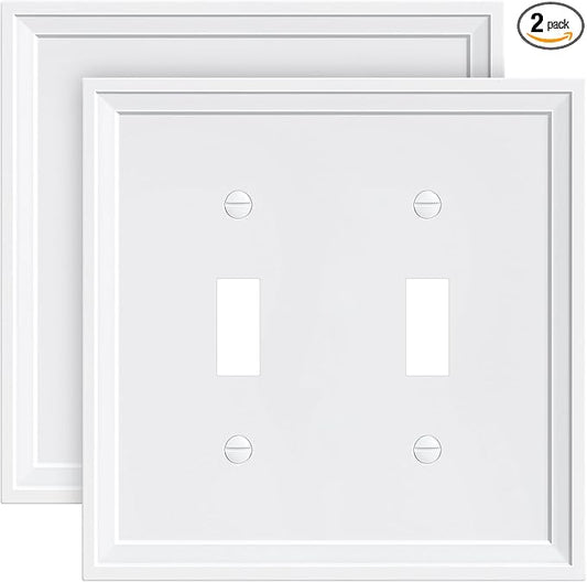 2-Pack Double Toggle Light Switch Cover Plate, White Decorative Dual Switch Plate Covers,Natural Bamboo Fiber 2 Gang Wall Plate, Corrosion Resistant