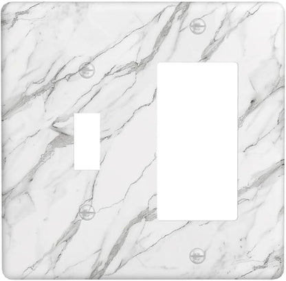 Decorative Outlet Covers Modern Grey Marble Texture 2 Gang Light Switch Cover Plate Single Toggle 1 Rocker Wall Plates for Electrical Outlets Switch Plate Covers for Bedroom Home Decor