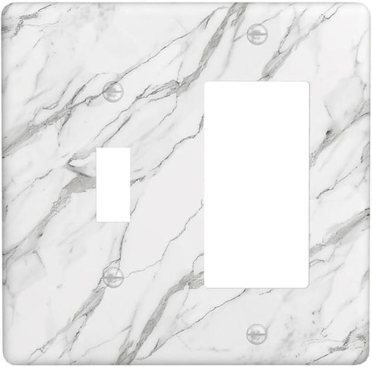 Decorative Outlet Covers Modern Grey Marble Texture 2 Gang Light Switch Cover Plate Single Toggle 1 Rocker Wall Plates for Electrical Outlets Switch Plate Covers for Bedroom Home Decor
