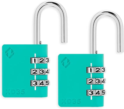 XD35 Combination Lock, 3-Digit Padlock for School Gym Sports LockerLock, Fence, Toolbox, Case, Hasp Storage (2-Pack, Emerald)