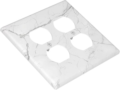 Outlet Covers White Grey Abstract Modern Marble 2 Gang Double Duplex Decorative Light Switch Covers Electrical Wallplates Socket Faceplate for Bathroom Kitchen Decor