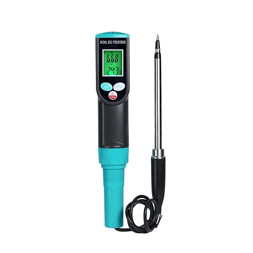 Digital Soil EC Meter 2-in-1 Porfessional Plants EC Temperature Tester Meter with Corded Sensor, Backlight LCD Display, Temperature Compensation, Easy Calibration for Soil Plants Lawn Nutrient Test