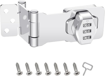 1 Pack Password Rotary Hasp Locks, Collapsible Solid 304 Stainless Steel File Cabinet Lock Desk Drawer Lock, for 90 Degree and 180 Degree Drawers, Dabinets, Doors, Flip Barn Door, Outdoor (White)