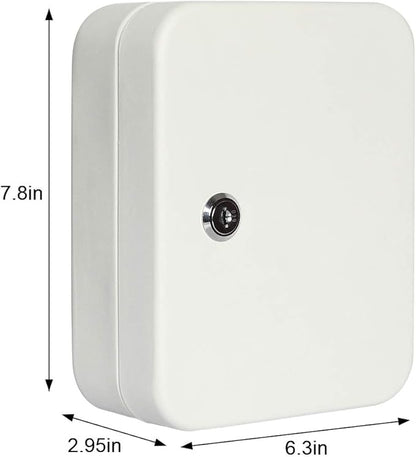Jssmst Key Lock Box Wall Mount Security Key Storage Box, Locking Key Cabinet Wall Mount with 20 Key Hooks & Tags Key Labels, 7.87 x 6.3 x 2.95 inches, White Matt