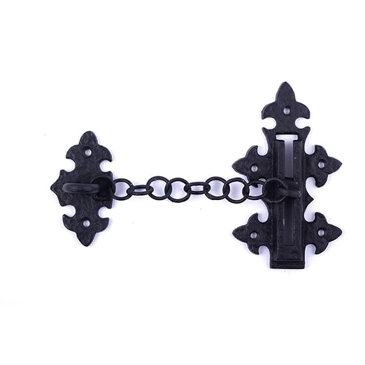 Renovators Supply Manufacturing Door Latches Slide Latch Bolt 5 in. Black Wrought Iron Colonial Chain Type Door Guard Extra Security Rust Resistant Privacy Latches with Hardware,Pack of 2