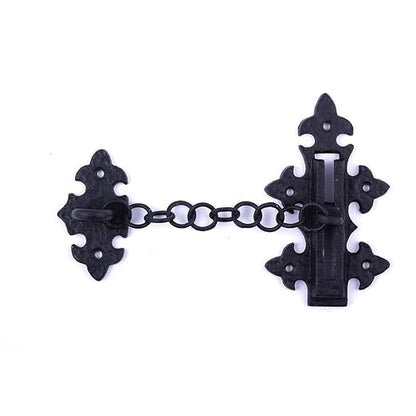Renovators Supply Manufacturing Door Latches Slide Latch Bolt 5 in. Black Wrought Iron Colonial Chain Type Door Guard Extra Security Rust Resistant Privacy Latches with Hardware,Pack of 2