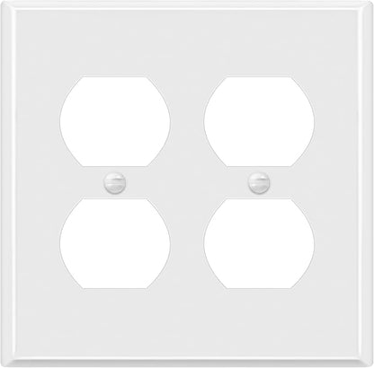 ENERLITES Double Duplex Receptacle Metal Wall Plate, Corrosion Resistant, Standard Size 2-Gang 4.50" x 4.57", Powder Coated Stamped Steel, 7722-WG, White Gloss