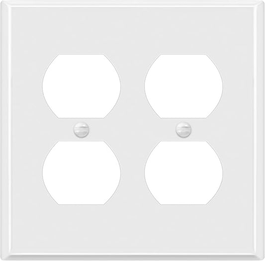 ENERLITES Double Duplex Receptacle Metal Wall Plate, Corrosion Resistant, Standard Size 2-Gang 4.50" x 4.57", Powder Coated Stamped Steel, 7722-WG, White Gloss