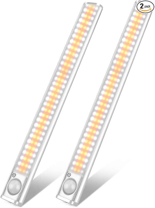 goodland 160 LED Closet Lights Motion Sensor Under Cabinet Lights Indoor Lighting 3000mAh Battery Powered Light Bar Dimmable Rechargeable Closet Light for Kitchen, Wardrobe, Stairs(2 Pack)