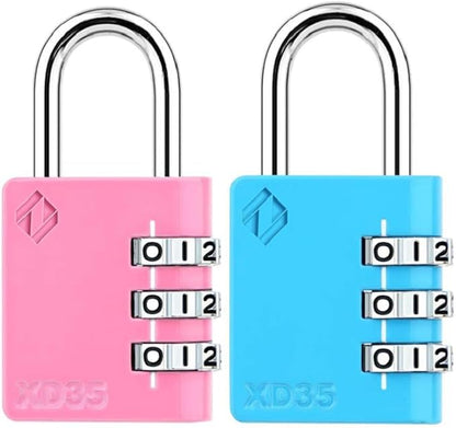 XD35 Combination Lock, 3-Digit Padlock for School Gym Sports LockerLock, Fence, Toolbox, Case, Hasp Storage (2-Pack, Pink, Blue)