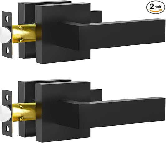 Passage Door Lever, Matte Black Interior Door Handles for Hallway& Closet Heavy Duty Non-Locking Lever Sets Keyless Door Knobs Lockset for Right & Left Side Door, 2 Pack
