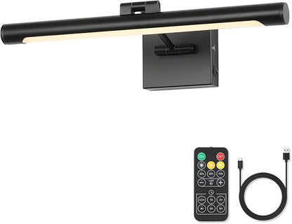 Joosenhouse Battery Operated Picture Light Rechargeable Art Light Wireless Gallery Light with Remote Control and Timed Dimmable with Single Swing Arm 16.54 Inch Warm White Black