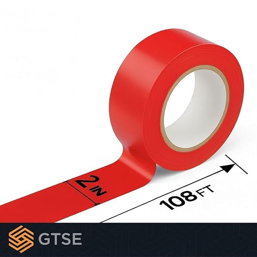 GTSE 2 inch x 108 ft Red PVC Vinyl Floor Tape, Safety Marking Tape, 6 mil Thick, Suitable for Dance Floors, Gyms, Warehouses, Sports Facilities