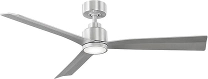 Clean Indoor/Outdoor 3-Blade Smart Compatible Ceiling Fan 52in Brushed Aluminum with 3000K LED Light Kit and Remote Control with Wall Cradle. Works with iOS/Android, Alexa, and Google Assistant.