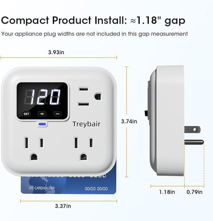 Surge Protector 3-Outlet Power Strip with Voltage Stabilizer, 80V-140V Power Surge Protectors for Refrigerator, TV, Computer | LED Display, Fireproof UL94V-1, Wall Mount,1800J,2 Pack