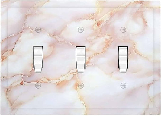 Decorative Switch Plates Pink Jade Marble Granite 3 Gang Wall Plate Triple Toggle Light Switch Cover Faceplate Electrical Wall Panels For Bathroom Kitchen Decor
