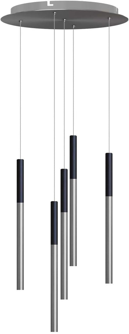 ALTAIR 5 Mini Pendant Lighting Black-Nickel - LED Hanging Light Fixture for Kitchen Island, Bar, Foyer - Cluster Pendants - Dimmable, Adjustable Wire, Lamp Bulb Included