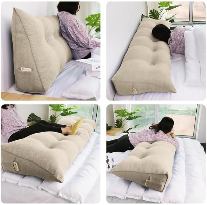 WOWMAX Headboard Pillow Queen Triangular Bed Wedge Pillow for Headboard Wedge Pillow Headboard for Daybed Bunk Bed Large Bolster Pillow for Bed with Removable Cover, 85% Linen 15% Cotton Blend