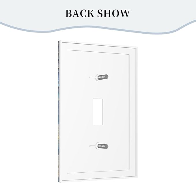 Decorative Light Switch Cover Plate Blue White Flower Gold Line Cloud 1 Gang Single Toggle Wall Plates for Electrical Outlet Covers Switch Plate Covers Faceplate for Bedroom Home Decor