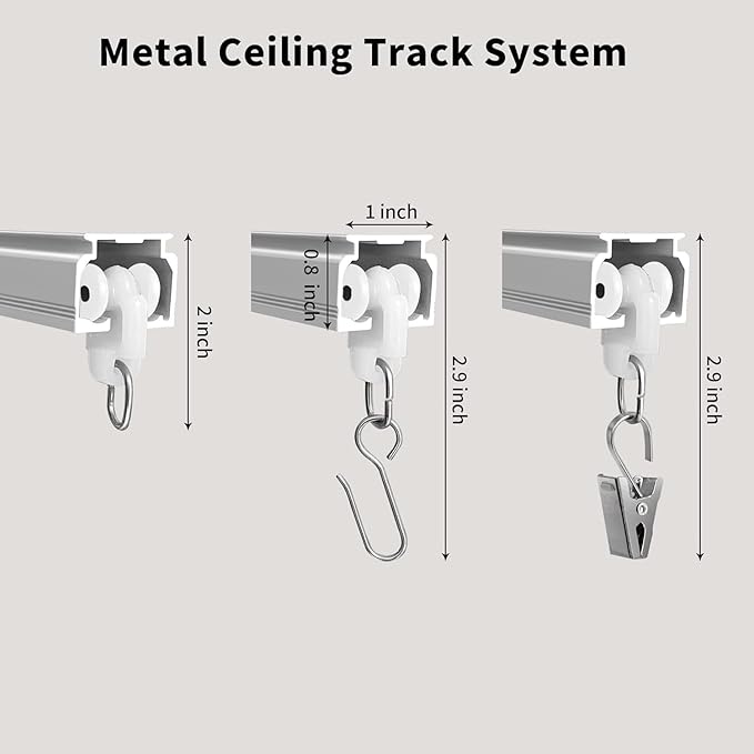 Ceiling Mount Curtains Track Room Divider Privacy Partition Separator Curtain Tracks Rods Heavy Duty RV Shower Outdoor Rail Clip Hook Set, White 3-21ft