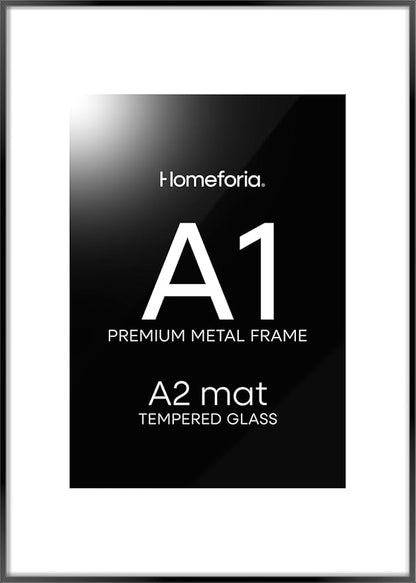 Homeforia Picture Frame A1 Black, High End Metal 23.4 x 33.1 inch Large Picture Frames with Mat 16.5 by 23.4 for Photo, A1 Size Frames Matted to A2 Print, 23.4x33.1 Thin Frame, Tempered Glass, Set of 1