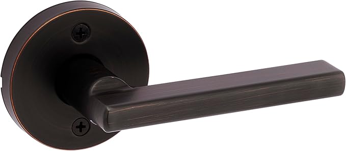 Kwikset Halifax Dummy Door Handle, Single Sided Round Lever for Closets, French Double Doors, and Pantry, Venetian Bronze Non-Turning Reversible Interior Push/Pull Lever, with Microban Protection