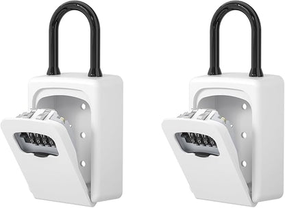 Portable Key Lock Box, Upgrade Clearly Visible Numbers, Lock Box Wall Mounted for House Key, 5 Key Capacity, Weatherproof Resettable Code (White, 2)