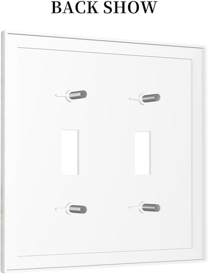 White Grey Gold Marble Simple Tiles Decorative Switch Plates 2 Gang Double Toggle Outlet Light Switch Cover Wall Plate Electrical Faceplate for Bathroom Kitchen Decor