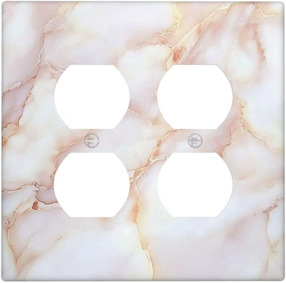Outlet Covers Pink Jade Marble Granite 2 Gang Double Duplex Decorative Light Switch Covers Electrical Wallplates Socket Faceplate For Bathroom Kitchen Decor