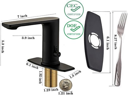 Tool-Free WaterSense Touchless Bathroom Brass Faucet,Automatic Sensor Faucet with Motion Sensor, Matte Black Low Flow grifos, Meets CEC Standards
