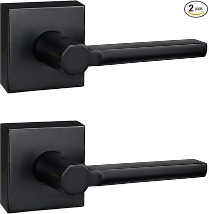 2 Pack Dummy Door Levers in Matte Black, Heavy Duty Interior Handle Lock for Closet Pantry, Non-Turning, Single Sided, Reversible for Left/Right Hand