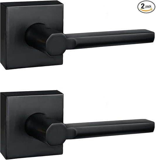 2 Pack Dummy Door Levers in Matte Black, Heavy Duty Interior Handle Lock for Closet Pantry, Non-Turning, Single Sided, Reversible for Left/Right Hand