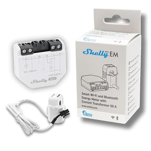 Shelly EM Gen3 + 50A Clamp | Wi-Fi-Operated Smart Energy Meter and Contactor Control Relay Switch | Home Automation | Works with Alexa & Google Home | iOS Android App | No Hub | Wide Integration