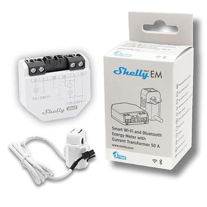 Shelly EM Gen3 + 50A Clamp | Wi-Fi-Operated Smart Energy Meter and Contactor Control Relay Switch | Home Automation | Works with Alexa & Google Home | iOS Android App | No Hub | Wide Integration