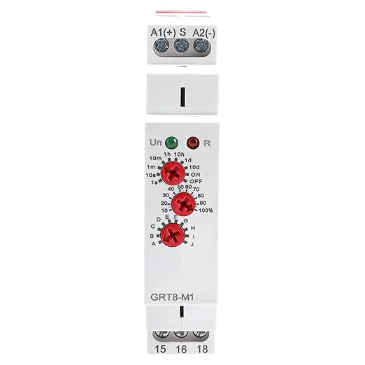 GRT8 M1 Multifunction Time Relay, 16A Delay ON Off AC DC 12-240V with 10 Relay Timer Function Choices DIN Rail Electronic Relays of Wide Time Delay Range for 0.1s-10 Days