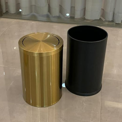 9 Liter/2.4 Gallon, Gold Trash can with Swing lid, Brass Small Trash can, Gold Trash Bin with Lid for Office, Living Room,Bathroom，Restaurant Bathroom