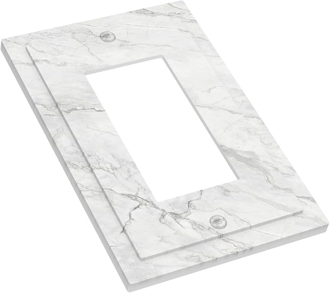 Decorative Outlet Covers Marble Granite White And Grey 1 Gang Single Rocker Light Switch Cover Plate Wall Plates GFCI Faceplate for Home Bedroom Decor