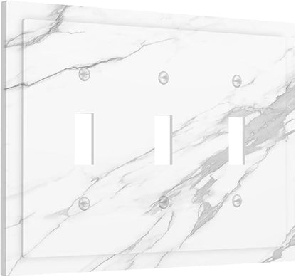 Decorative Switch Plates Modern White Gray Marble 3 Gang Wall Plate Triple Toggle Light Switch Cover Faceplate Electrical Wall Panels for living Room Bathroom Decor