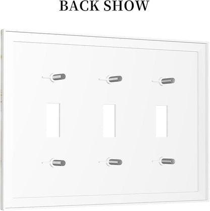 White Grey Gold Marble Simple Tiles Decorative Switch Plates 3 Gang Wall Plate Triple Toggle Light Switch Cover Faceplate Electrical Wall Panels for Bathroom Kitchen Decor