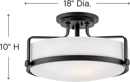 Hinkley Harper 3643BK Large Semi-Flush Ceiling Light - Sleek, Retro Style - Black + Etched Opal Glass