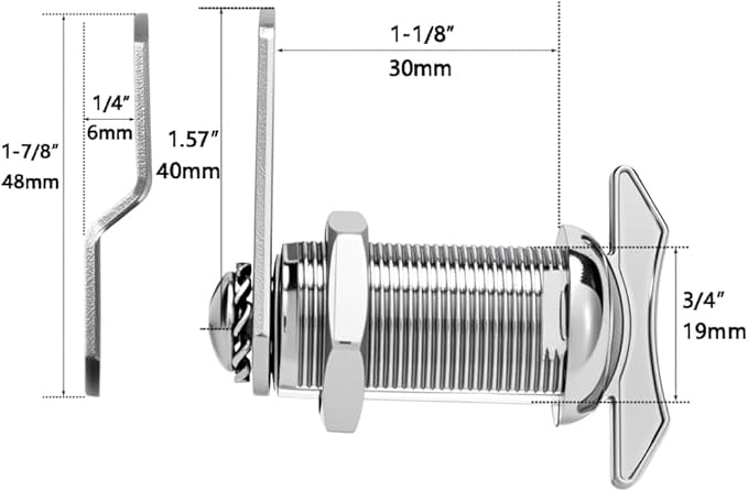 1-1/8" Thumb Operated Offset Cam Lock, RV Compartment Latch, Non-Locking Thumb Turn, for RV Compartment Camper Storage Door (2 Pack)