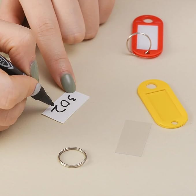 400 PCS Plastic Key Labels Tags, 10 Colors Key Ring Tags with Split Key Ring, Blank Name Tag, Clear Label Window Protective Films, Key ID Tags for Luggage.