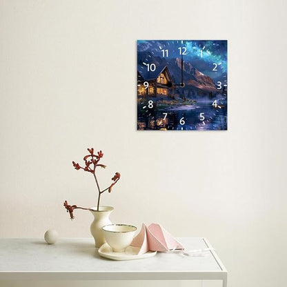 10 in Moon Cabin Retreat -269 Wood Wall Clock – Digital Time Display, Smart Home Compatible for Bedside or Workspace