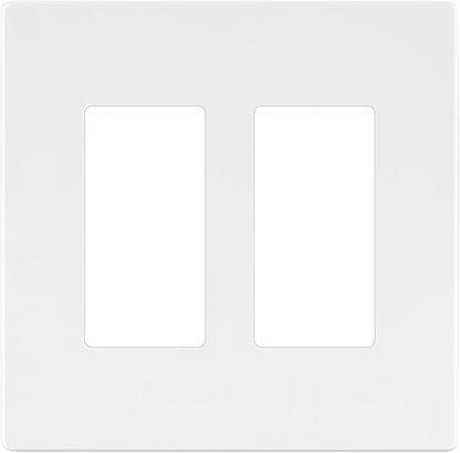 LIDER Matte Finish Double Decorator Switch Cover, Screwless Wall Plate, Mid-Size 2-Gang 4.88" x 4.92", Polycarbonate Thermoplastic, UL Listed, LSWP-32M-W, White