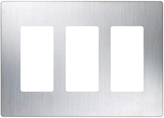 Lutron Claro Light Switch Cover Plate, 3 Gang Wallplate, for Decorator Light Switches, Rocker Light Switch Cover, Outlet Cover, Screwless Switch Plate Cover, Gloss, CW-3-SS, Stainless Steel