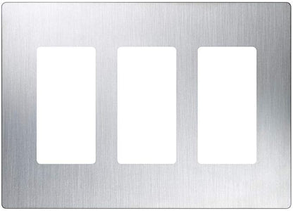 Lutron Claro Light Switch Cover Plate, 3 Gang Wallplate, for Decorator Light Switches, Rocker Light Switch Cover, Outlet Cover, Screwless Switch Plate Cover, Gloss, CW-3-SS, Stainless Steel