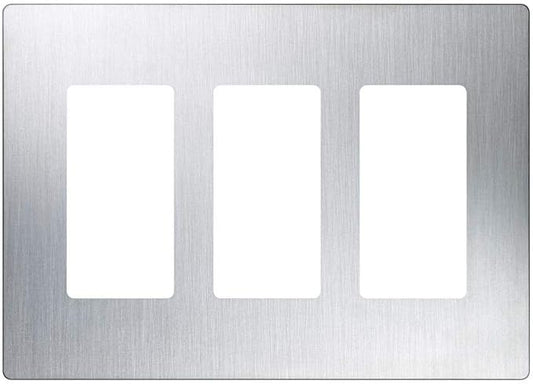 Lutron Claro Light Switch Cover Plate, 3 Gang Wallplate, for Decorator Light Switches, Rocker Light Switch Cover, Outlet Cover, Screwless Switch Plate Cover, Gloss, CW-3-SS, Stainless Steel