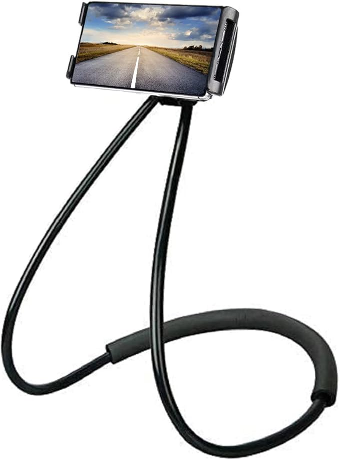 Chapter Seven Universal Smart Mobile Phone Stand,Hanging on Neck Cell Phone Mount Holder, Flexible Lazy Bracket DIY Free Rotating for Multiple Functions (Black)